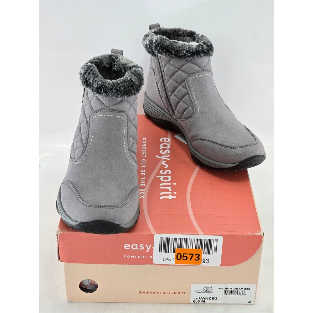 Easy Spirit SeVance2 Boot Women 6.5 Gray Quilted Faux Fur Ankle Bootie - New